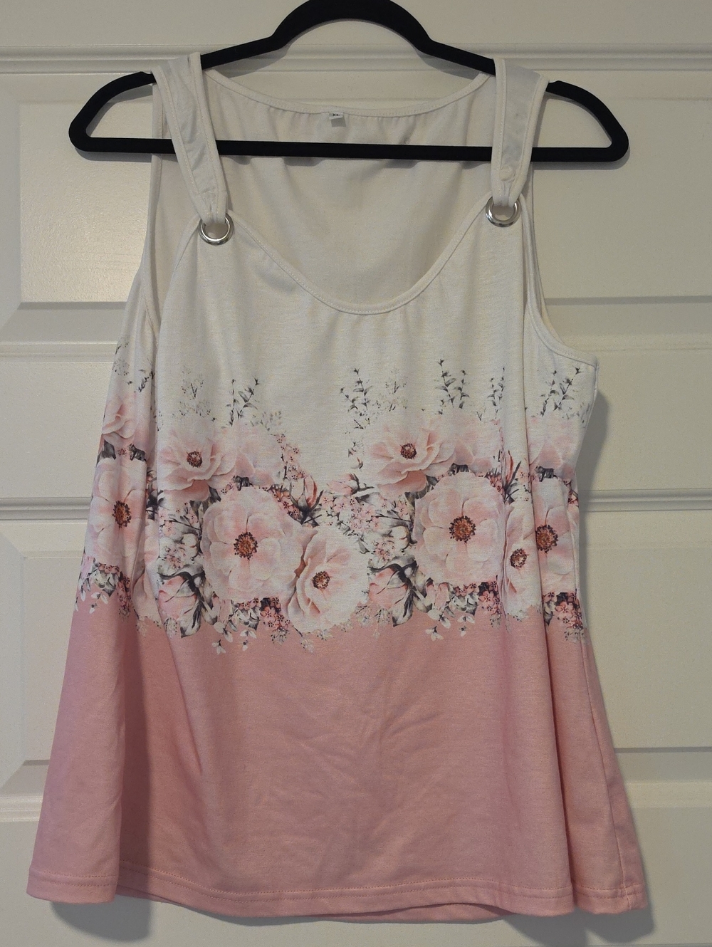 Women's Floral Tank Top with Ring-Detail Straps - Pink/White